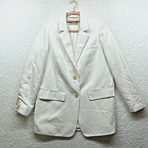 Everlane Jacket Womens 0 White Blazer Linen Blend Lined Oversized Pockets Button